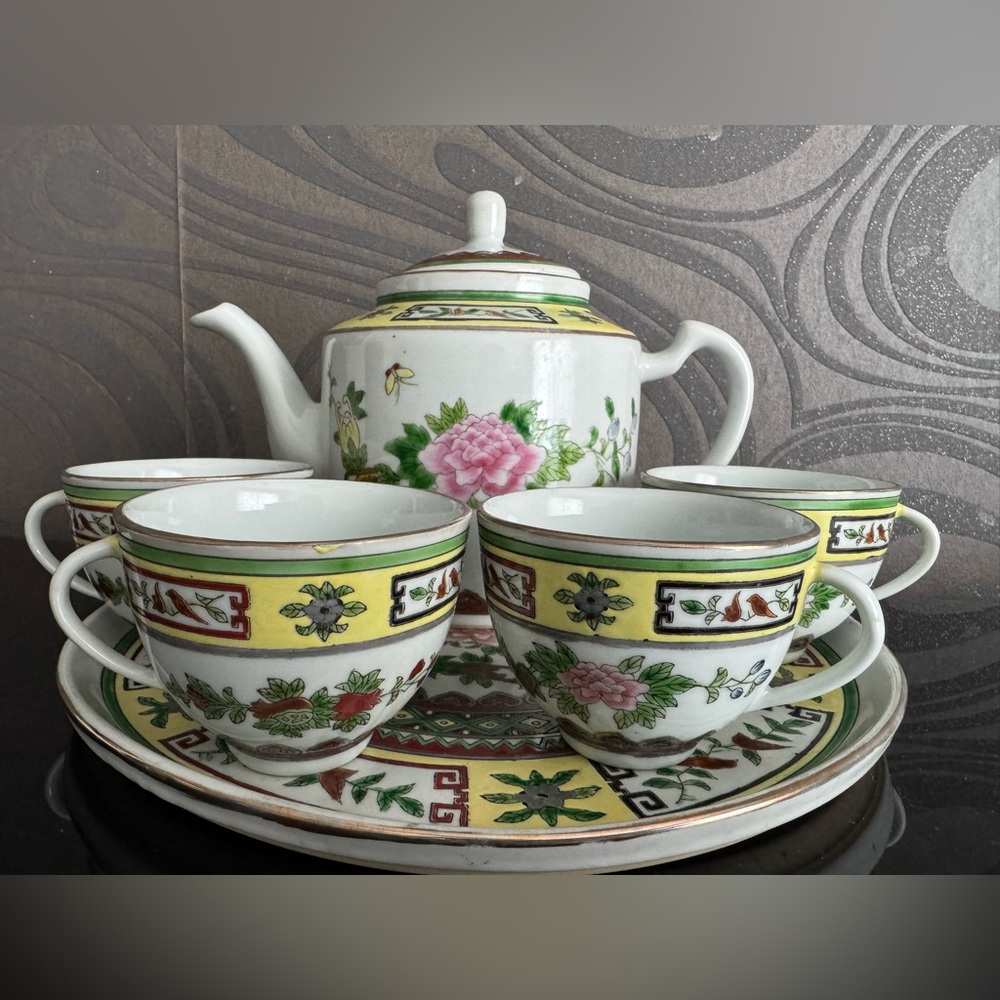 Vintage Chinese porcelain Jingdezhen Famile Rose pomegranate tea set 1960s - Picture 2 of 9